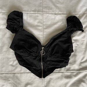 PrettyLittleThing Black Puff Sleeve Crop Top